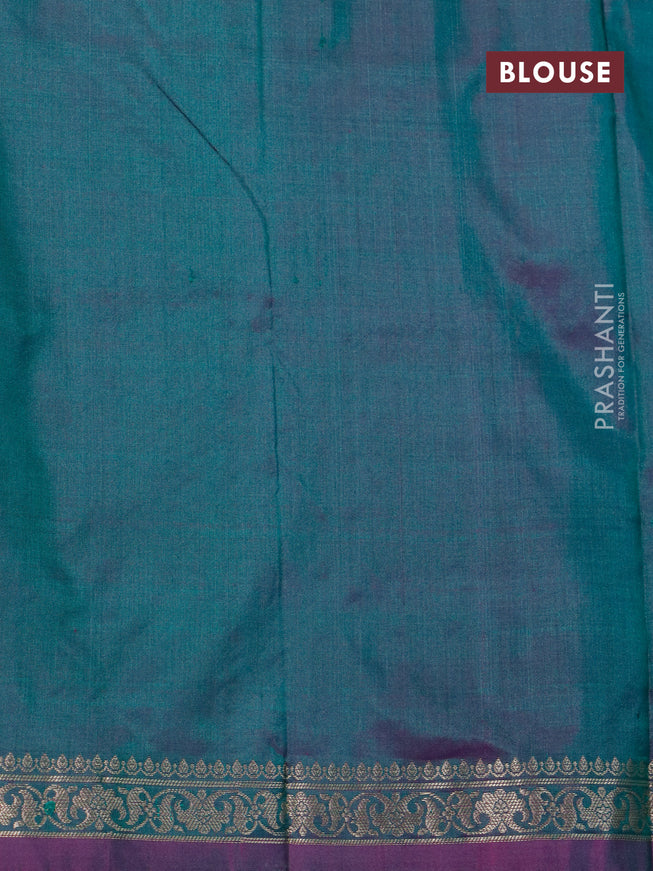 Banarasi katan silk saree dual shade of greenish purple with zari woven buttas and zari woven border