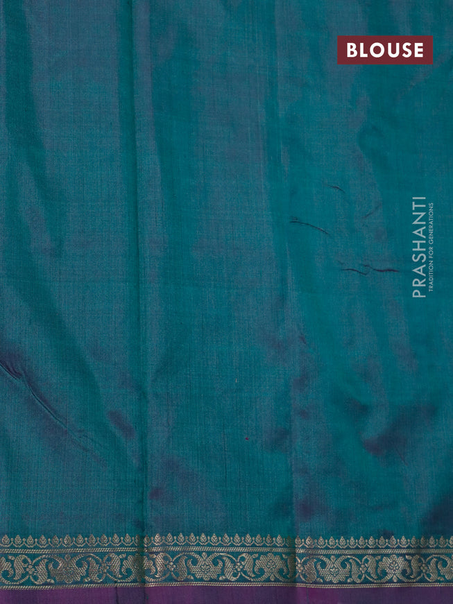 Banarasi katan silk saree dual shade of green and purple with zari woven buttas and zari woven border