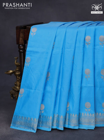 Banarasi katan silk saree light blue with zari woven buttas and zari woven border