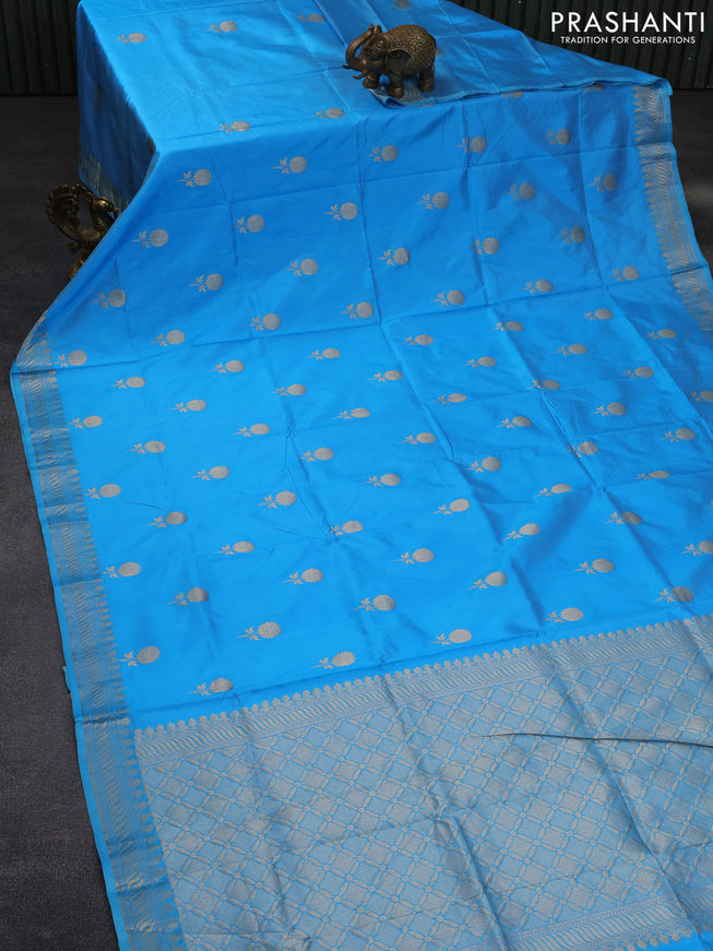 Banarasi katan silk saree light blue with zari woven buttas and zari woven border