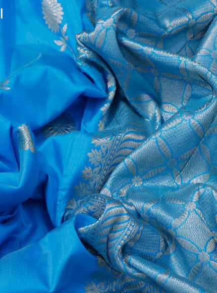 Banarasi katan silk saree light blue with zari woven buttas and zari woven border