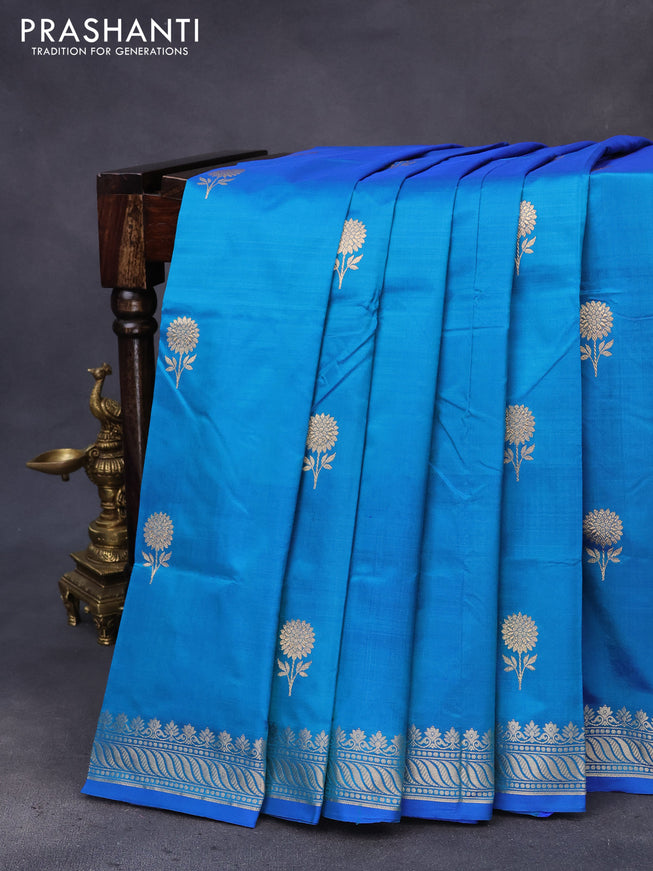 Banarasi katan silk saree dual shade of blue with zari woven buttas and zari woven border