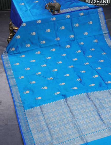 Banarasi katan silk saree dual shade of blue with zari woven buttas and zari woven border