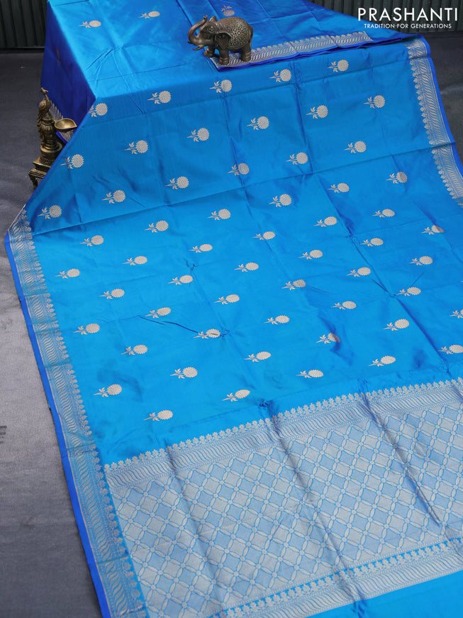 Banarasi katan silk saree dual shade of blue with zari woven buttas and zari woven border