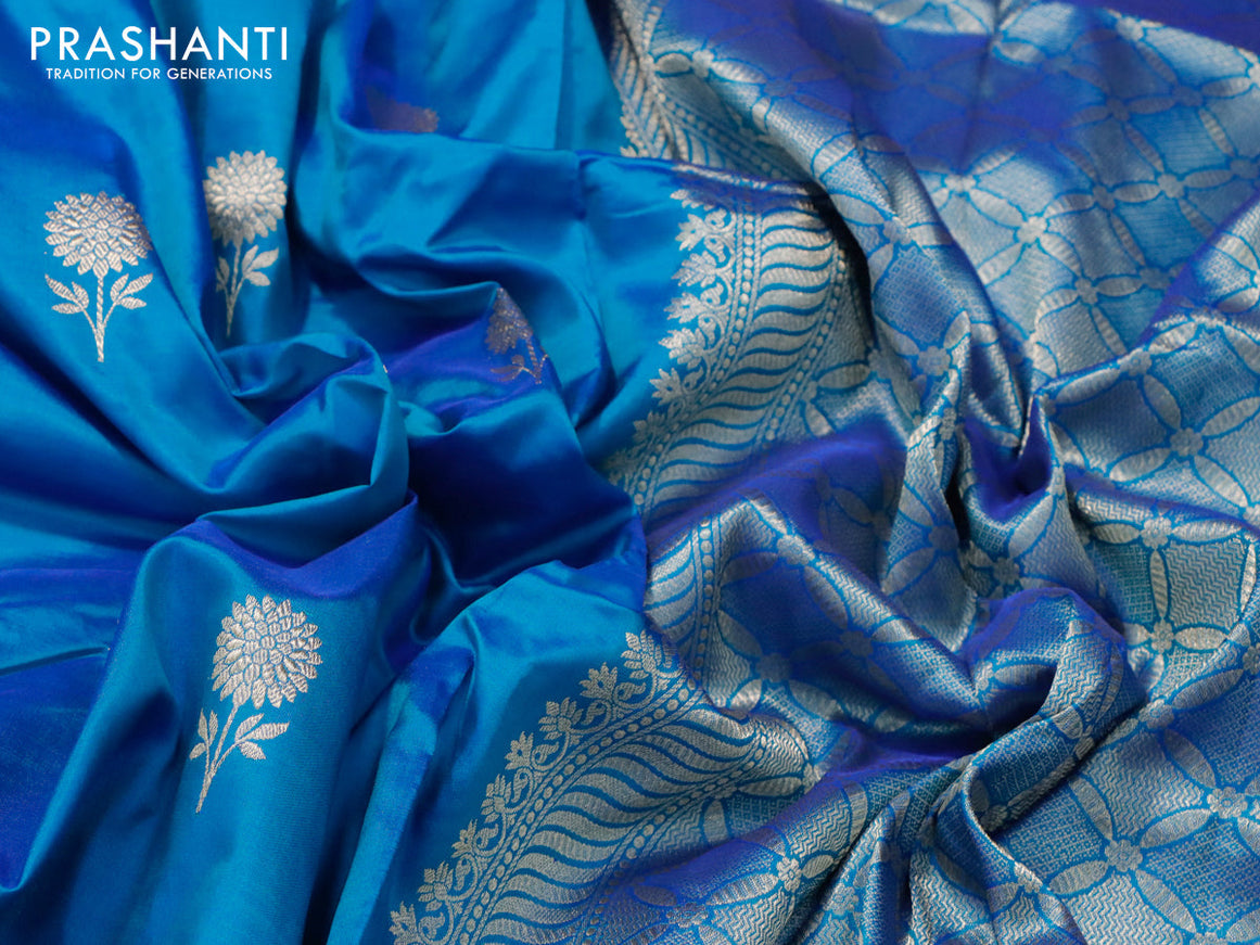 Banarasi katan silk saree dual shade of blue with zari woven buttas and zari woven border