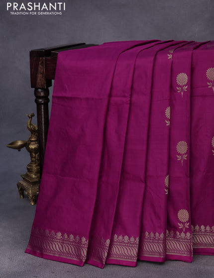 Banarasi katan silk saree dark magenta pink with zari woven buttas and zari woven border