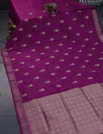 Banarasi katan silk saree dark magenta pink with zari woven buttas and zari woven border