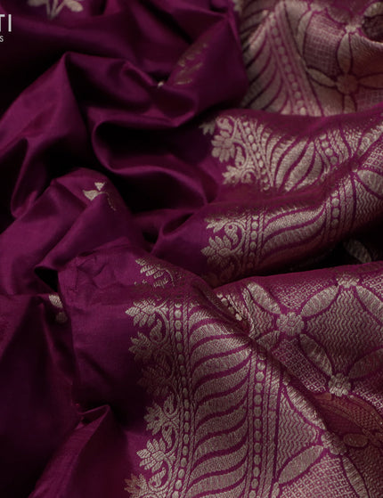 Banarasi katan silk saree dark magenta pink with zari woven buttas and zari woven border