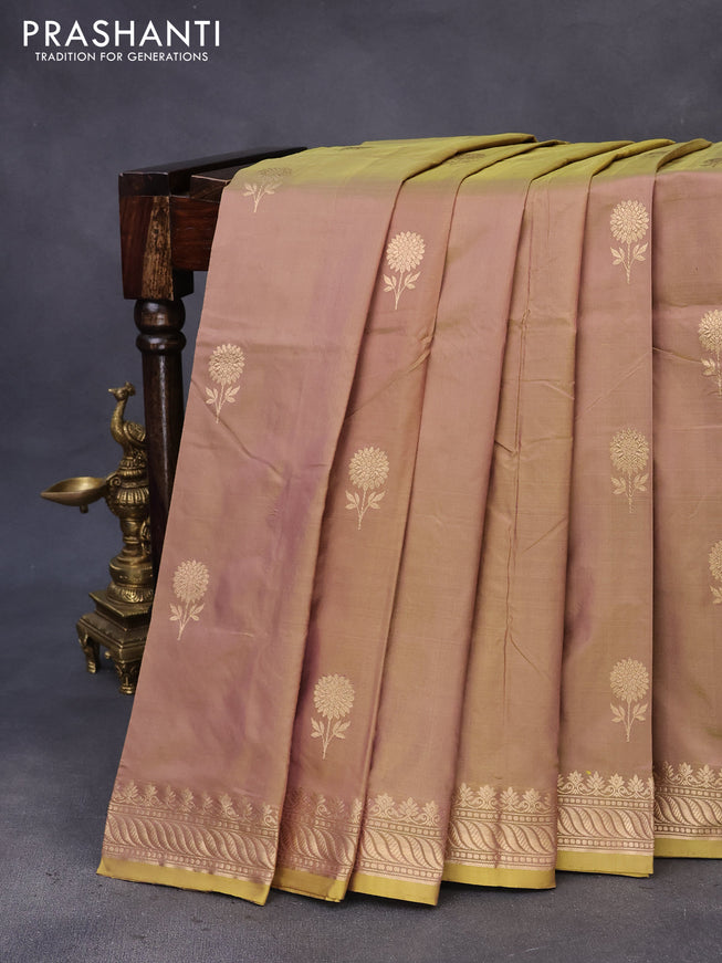 Banarasi katan silk saree dual shade of green with zari woven buttas and zari woven border