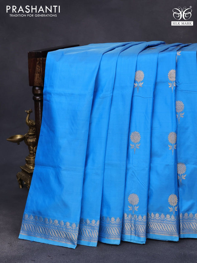 Banarasi katan silk saree cs blue with zari woven buttas and zari woven border