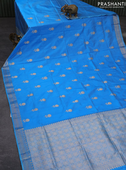 Banarasi katan silk saree cs blue with zari woven buttas and zari woven border