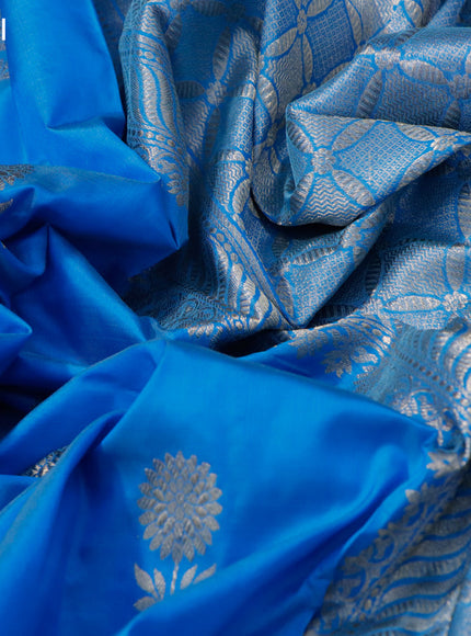 Banarasi katan silk saree cs blue with zari woven buttas and zari woven border