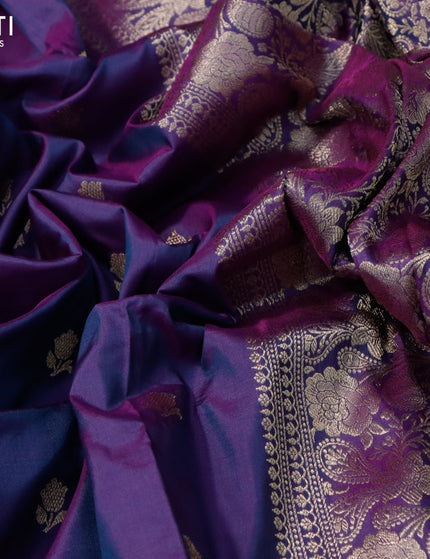 Banarasi katan silk saree dual shade of bluish purple with zari woven buttas in borderless style