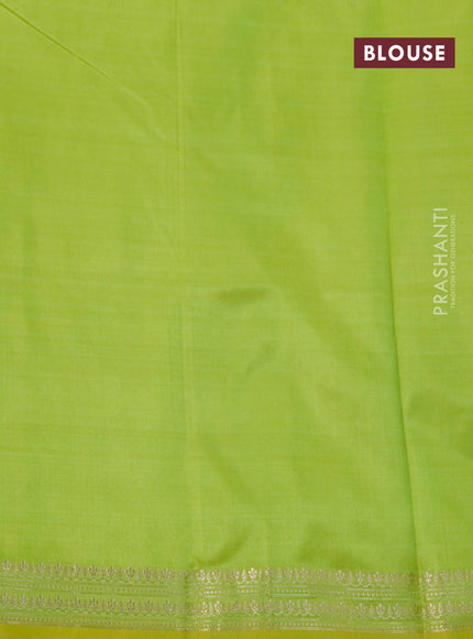 Banarasi katan silk saree lime green with zari woven buttas in borderless style