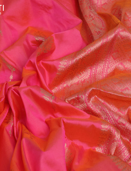 Banarasi katan silk saree dual shade of pinkish orange with zari woven buttas and zari woven border