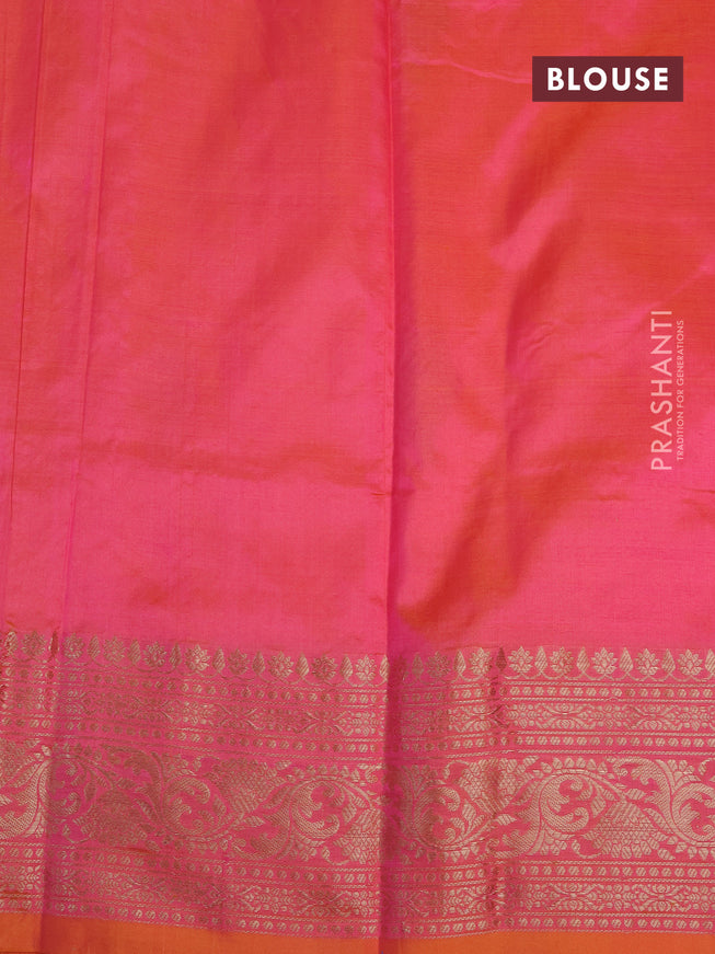 Banarasi katan silk saree dual shade of pinkish orange with zari woven buttas and zari woven border