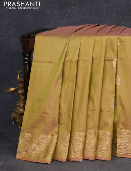 Banarasi katan silk saree dual shade of mehendi green with zari woven buttas and zari woven border