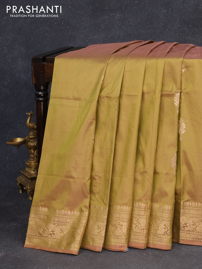 Banarasi katan silk saree dual shade of mehendi green with zari woven buttas and zari woven border