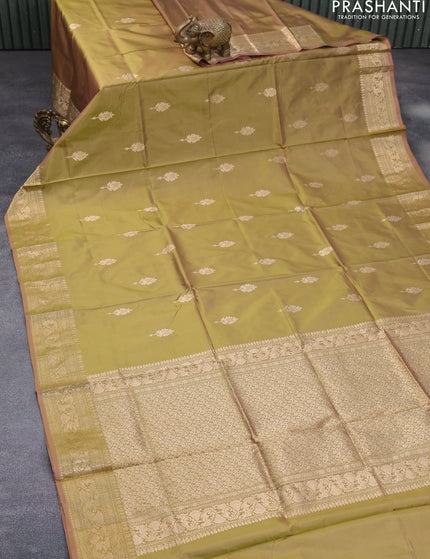 Banarasi katan silk saree dual shade of mehendi green with zari woven buttas and zari woven border