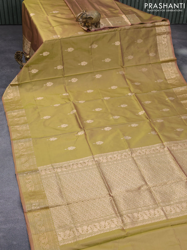 Banarasi katan silk saree dual shade of mehendi green with zari woven buttas and zari woven border