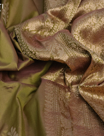 Banarasi katan silk saree dual shade of mehendi green with zari woven buttas and zari woven border