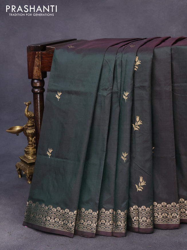 Banarasi katan silk saree dual shade of bottle green with zari woven buttas and zari woven border