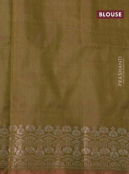 Banarasi katan silk saree dual shade of mehendi green and peach shade with zari woven buttas and zari woven border