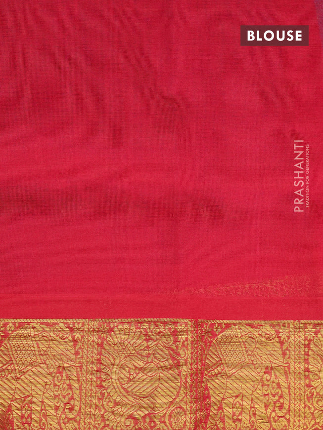 Silk cotton saree dual shade of blue and pink with allover self emboss jacquard and annam & elephant zari woven border