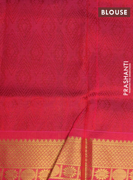 Silk cotton saree dark mustard yellow and magenta pink with allover self emboss jacquard and rich zari woven border