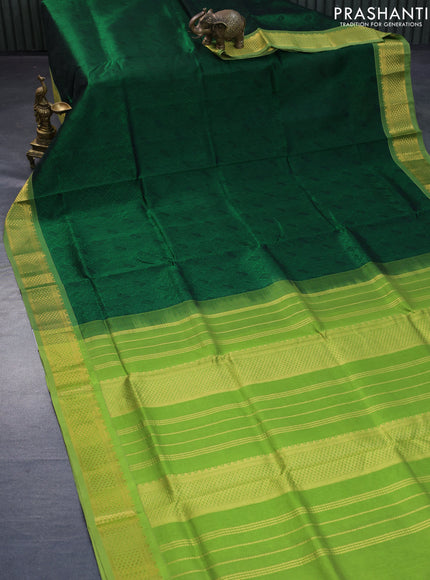 Silk cotton saree bottle green and light green with allover self emboss jacquard and rich zari woven border