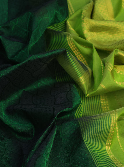 Silk cotton saree bottle green and light green with allover self emboss jacquard and rich zari woven border