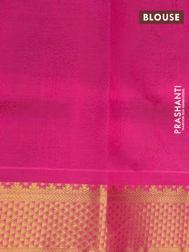 Silk cotton saree light green and pink with allover self emboss jacquard and rich zari woven border