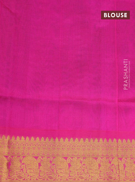 Silk cotton saree blue shade and magenta pink with allover self emboss jacquard and rich zari woven border