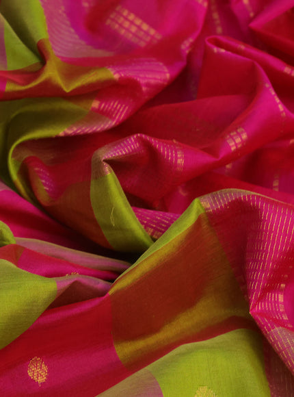 Silk cotton saree light green and pink with allover paalum pazhamum checks & zari buttas and zari woven border