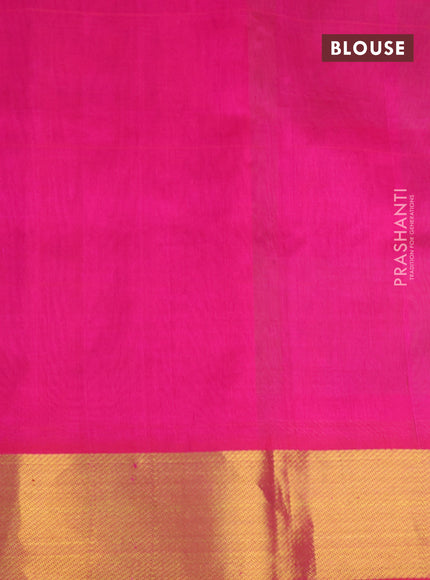 Silk cotton saree light green and pink with allover paalum pazhamum checks & zari buttas and zari woven border