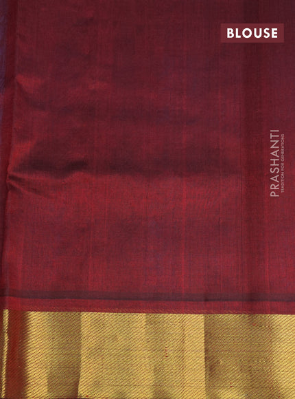 Silk cotton saree cs blue and deep maroon with allover paalum pazhamum checks & zari buttas and zari woven border