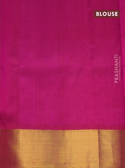 Silk cotton saree off white and magenta pink with allover paalum pazhamum checks & zari buttas and zari woven border