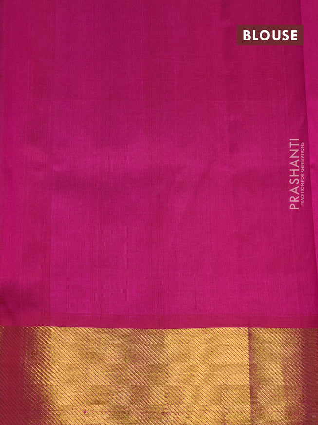 Silk cotton saree off white and magenta pink with allover paalum pazhamum checks & zari buttas and zari woven border