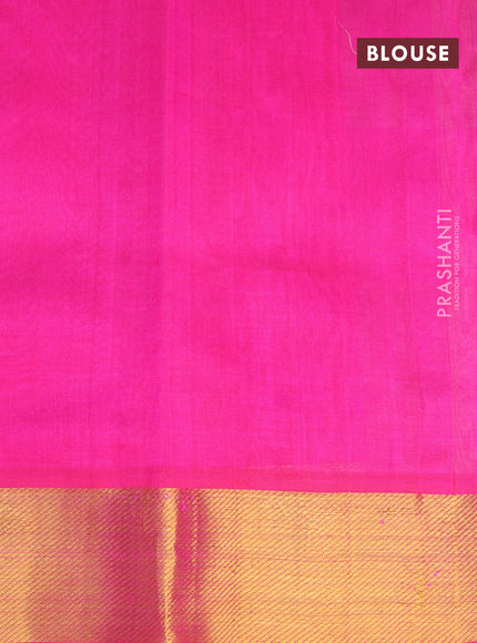 Silk cotton saree light green and pink with allover paalum pazhamum checks & paisley zari buttas and zari woven border