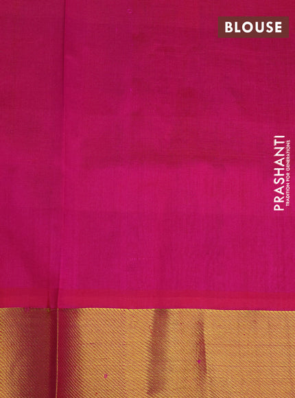 Silk cotton saree light green and magenta pink with allover paalum pazhamum checks & paisley zari buttas and zari woven border