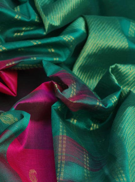 Silk cotton saree pink and green with allover paalum pazhamum checks & paisley zari buttas and zari woven border