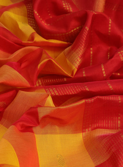 Silk cotton saree mango yellow and red with allover paalum pazhamum checks & paisley zari buttas and zari woven border