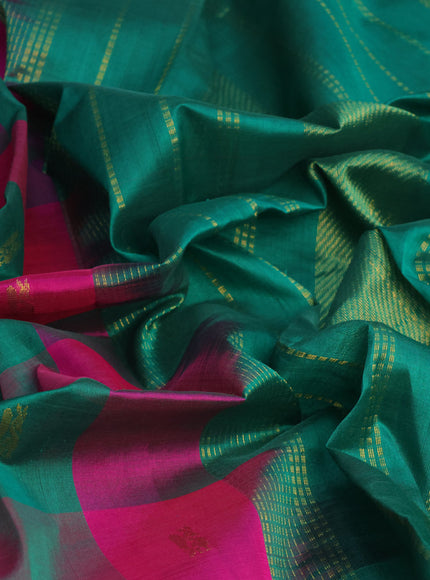 Silk cotton saree pink and green with allover paalum pazhamum checks & peacock zari buttas and zari woven border