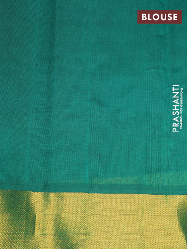 Silk cotton saree pink and green with allover paalum pazhamum checks & peacock zari buttas and zari woven border