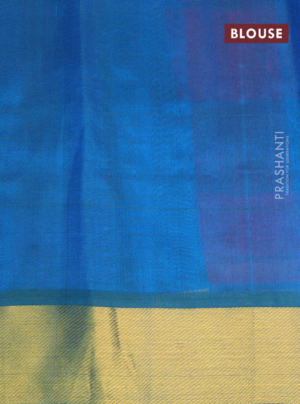 Silk cotton saree pink and peacock blue with allover paalum pazhamum checks & peacock zari buttas and zari woven border