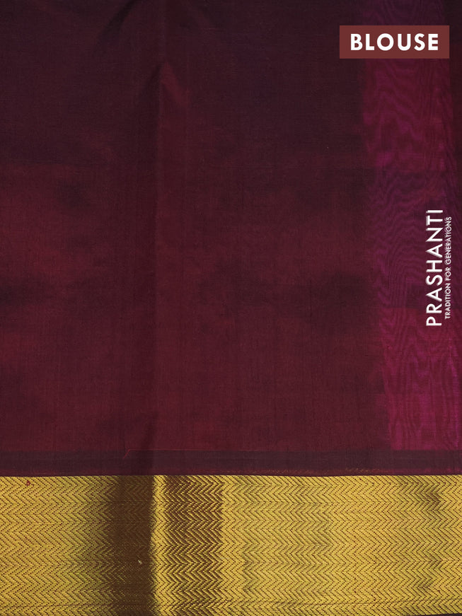 Silk cotton saree pink and coffee brown with allover paalum pazhamum checks & paisley zari buttas and zari woven border