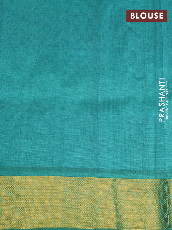 Silk cotton saree red and teal green with allover paalum pazhamum checks & paisley zari buttas and zari woven border