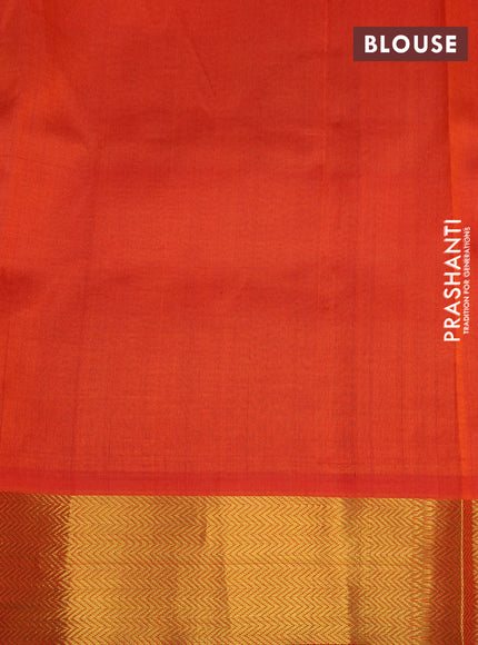 Silk cotton saree light green and red with allover paalum pazhamum checks & paisley zari buttas and zari woven border