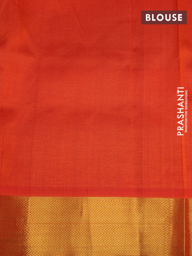 Silk cotton saree light green and red with allover paalum pazhamum checks & paisley zari buttas and zari woven border