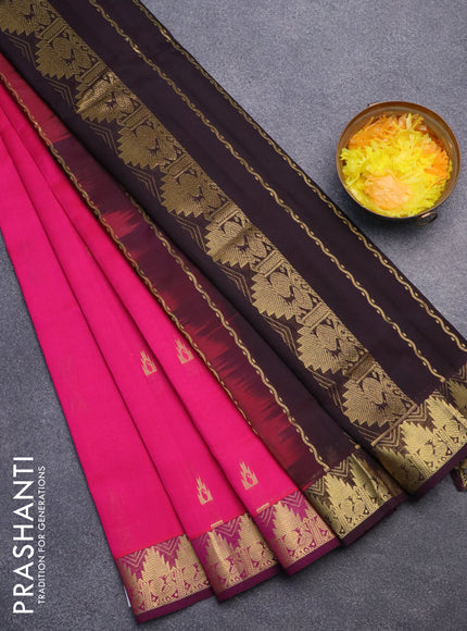 Silk cotton saree pink and jamun shade with zari woven buttas and annam & temple design zari woven border